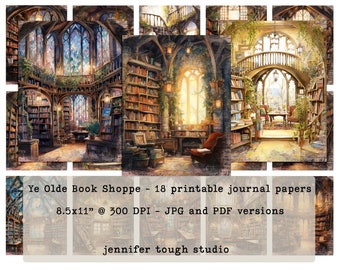 Ye Olde Book Shoppe, 18 printable papers for junk journals, scrapbooking, paper crafts, commercial use, 8.5x11 format in .jpg and .pdf,