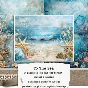 Ensemble de papiers numériques To the Sea, Coastal and Underwater, 14 papiers paysage 8,5 x 11 po. et papiers pour revues d'art. Utilisation commerciale.
