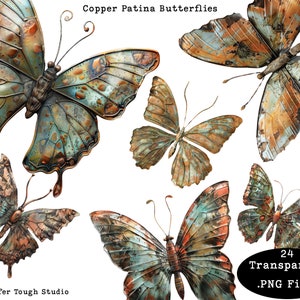Kupfer-Schmetterlings-Clipart, 24, 300 dpi, hochwertiges transparentes PNG, Kupfer-Patina-Schmetterlings-Clipart, kommerzielle Nutzung.