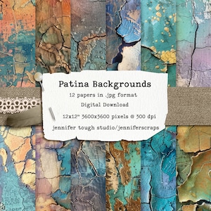 Fondos de pátina - Pátinas inspiradas en cobre, paquete de papel de álbum de recortes digital - 12x12 pulgadas. Descarga instantánea.