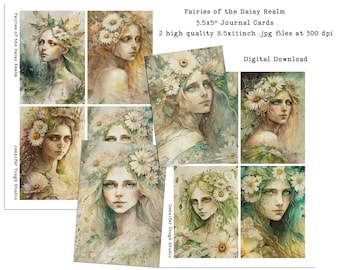 Fairies of the Daisy Realm, Digital Collage Sheets Journal/ATC, 3.5x5" Cards - Instant Download, ready to print, commercial use ok