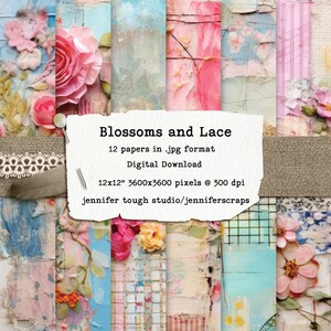 12x12"Blossoms & Lace Crazy Quilt Digital Paper Pack: Für Scrapbooking, Journals, Papierhandwerk, Backdrops und kommerzielle Nutzung