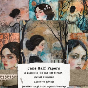 Colección de diarios basura inspirados en Jane Eyre, 16 medios artículos y 2 páginas de tarjetas ATC, JPG y PDF imprimibles