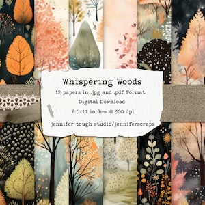 Pacote de papel digital Whispering Woods - 12 + 4 papéis para impressão inspirados na natureza bônus para scrapbooking, diário de arte (8,5 x 11 ", 300 dpi)