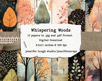 Whispering Woods Digital Paper Pack - 12+4 Bonus Nature-Inspired Printable Papers for Scrapbooking, Art Journaling (8.5x11", 300dpi)