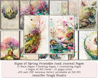 Signs of Spring, Printable Junk Journal Pages, Fairy Journal, Magical Lands, Paper Craft. Set of 22 papers. Instant Digital Download.