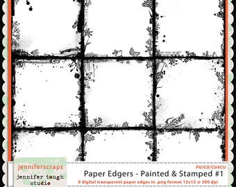 Instant Download - Set of 9 digital paper butterfly, floral overlays/edgers - transparent png format- commercial use