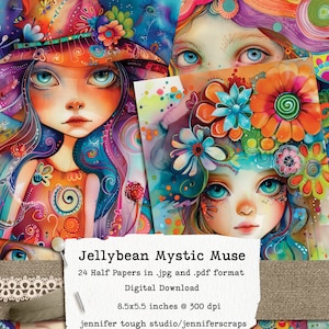 Filles fantaisistes de Jellybean Lane, demi-papier portraits de Mystic Muse et cartes de journal, usage commercial, 24 papiers de journal indésirable