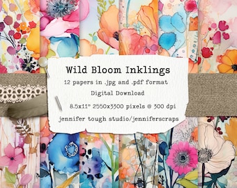 Wild Bloom Inklings, Alcohol Ink Inspired Digital Paper, Floral Print, Instant Download, Commercial Use