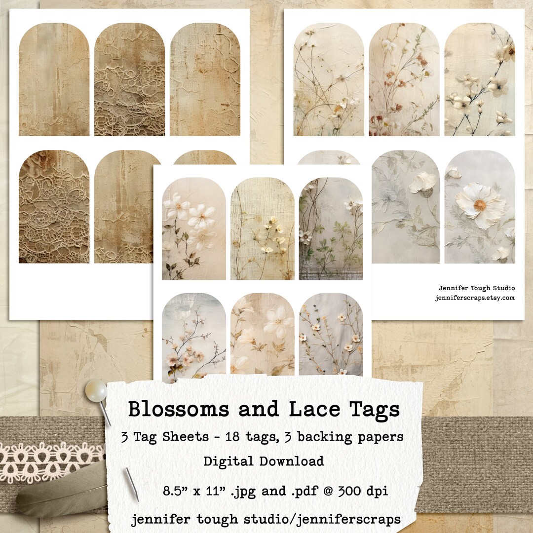 Blossom and Lace Tags, Printable Floral and Lace Tags for Gifts and ...