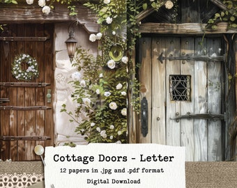 Cottage Doors Digital Paper Pack, Rustic and Romantic Prints, 12 papers & 3 Bonus Journal Cards, 8.5x11", 300dpi, Printable Download