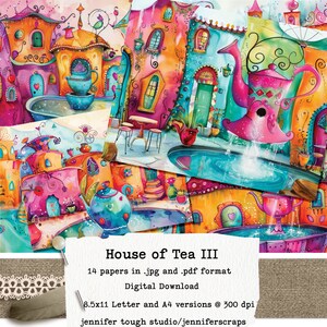 House of Tea 3, artículos de diario caprichosos, brillantes y coloridos con teteras en Marruecos, A4 y Carta, 14 artículos digitales, uso comercial