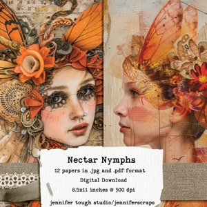 Paquet de papier numérique lunatique de nymphes de nectar - fées de papillon enchantées, paquet de papier imprimable, 8,5 x 11, 300 dpi, téléchargement immédiat