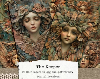 Forest Fairy Half Papers, The Keeper of the Woods, 26 5.5x8.5" digital printable images, journal and art papers, commercial use.