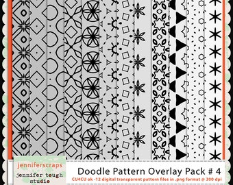 Instant Download - Set of 12 digital paper overlays/templates - Doodle patterns overlay set 4 - CU4CU ok