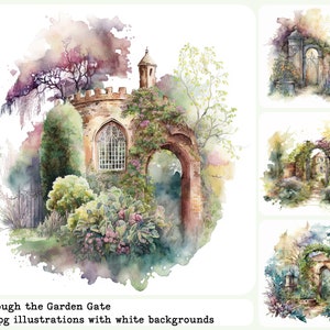 Garden Gate, Watercolour Style clipart Illustration, .jpg format, instant digital download, commercial use