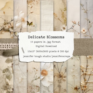 12x12 Delicate Blossom Digital Papers: Aged Grunge florals for Journaling, Scrapbooking, Crafts, Backdrops, Commercial Use