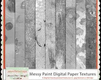 Instant Download - Set of 9 handpainted digital paper textures - Messy Paint  - CU4CU