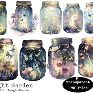 Nachtgarten, Schmetterling, Firefly-Gläser - Große PNG-Dateien, Aquarellstil, digitaler Download, transparenter Hintergrund, kommerzielle Nutzung
