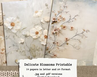 Aged Grunge floral, Delicate Blossoms, Printable Paper for Junk Journal, Scrapbooking, Paper Crafts, Commercial Use, A4 and Letter Size