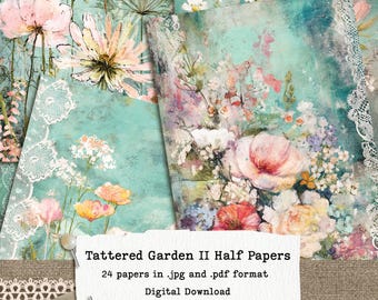 Vintage Floral Half Page Paper Pack: Tattered Garden Junk Journal (JPG & PDF)