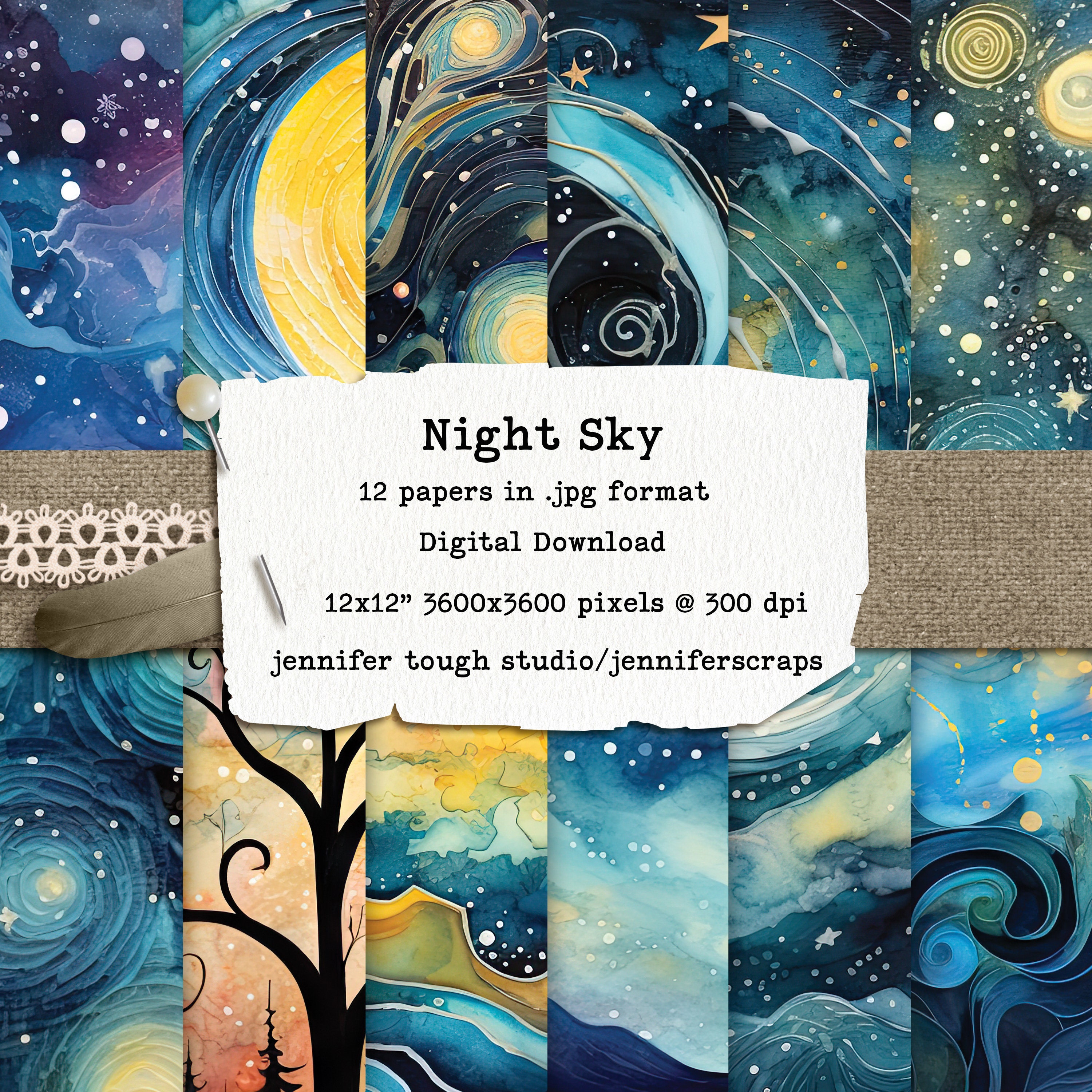 Night Sky Digital Paper Pack 12x12 300 Dpi Scrapbook Papers, Printable Midnight Sky, Milky Way ...