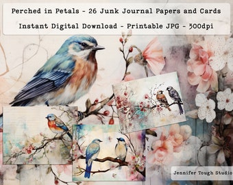 Perched in Petals Junk Journal Digital Paper Pack