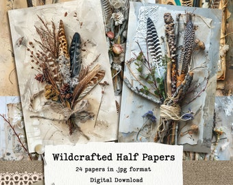 Wildcrafted Half Papers, Nature Bouquet printable digital paper, 24 images, 5.5x8.5" plus ATC cards.