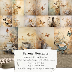 Serene Moments - thee en koffie afdrukbare kunst en ongewenste dagboekpapieren - direct downloaden, commercieel gebruik