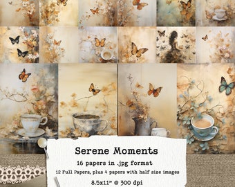 Serene Moments - Tea and Coffee Printable Art and Junk Journal Papers  - Instant Download, Commercial Use