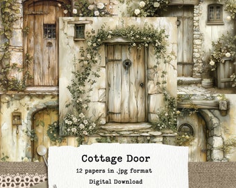 Cottage Doors Digital Paper Pack, Rustic and Romantic Prints, 12 papers 12x12", 300dpi, Digital Scrapbook Paper and Backgrounds