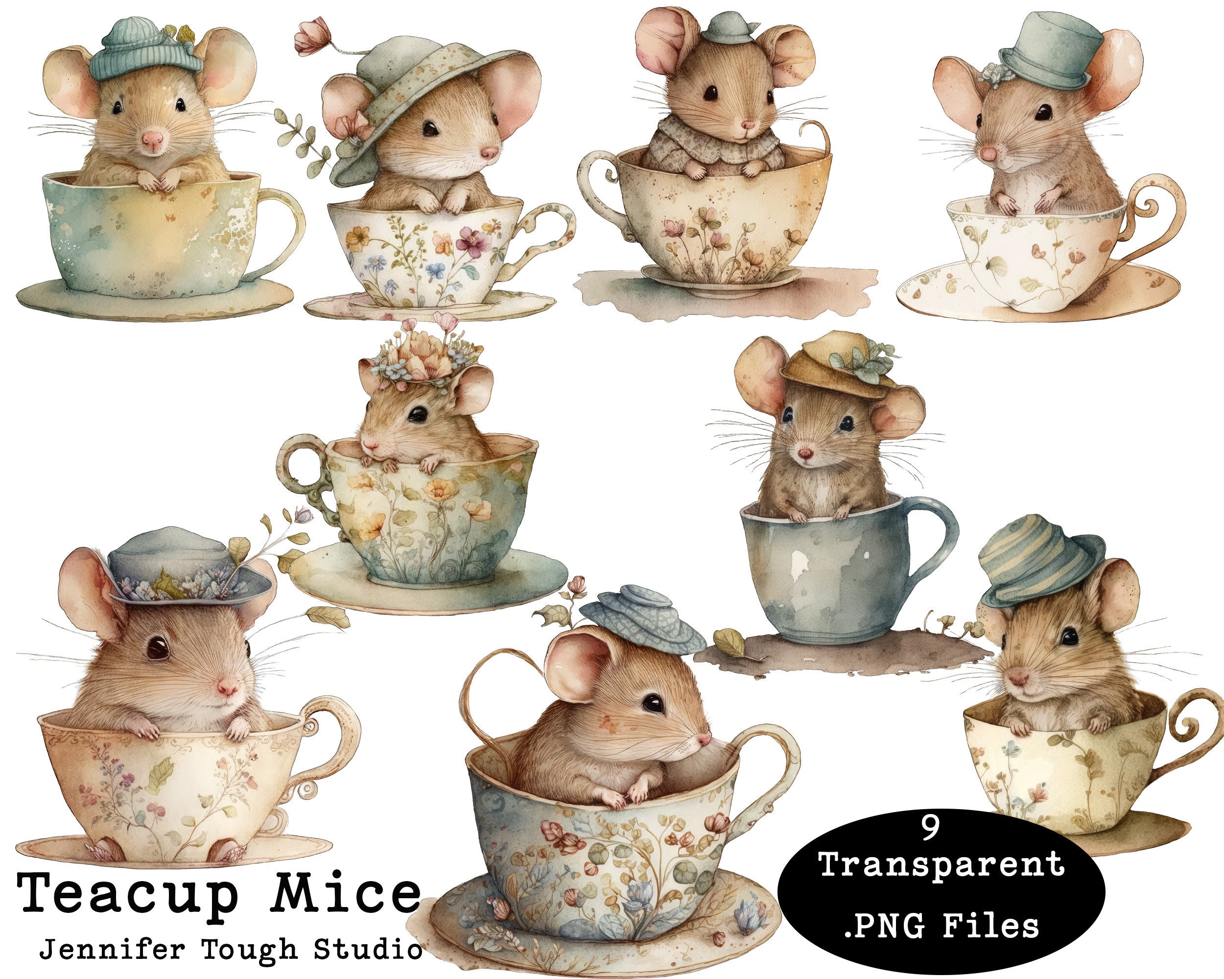 Teacup Mice Adorable Mice in Fancy Cup Large Clipart PNG - Etsy