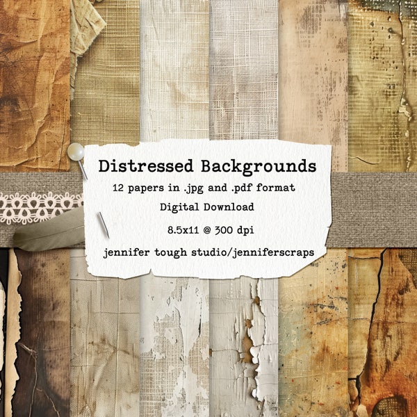 Time Worn Textures Digital Paper Pack, Distressed Backgrounds for Scrapbooking, Journals and Crafts, 12 Sheets, 8.5x11, 300dpi, PDF/JPG