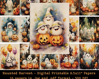 Ghosts andPumpkins Printable Paper Pack, Halloween Scrapbook (JPG, PDF)
