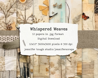 Whispered Weaves Crazy Quilt Paper Pack, 12x12, digital papers for journals, scrapbooking, backdrops, paper crafts, commercial use