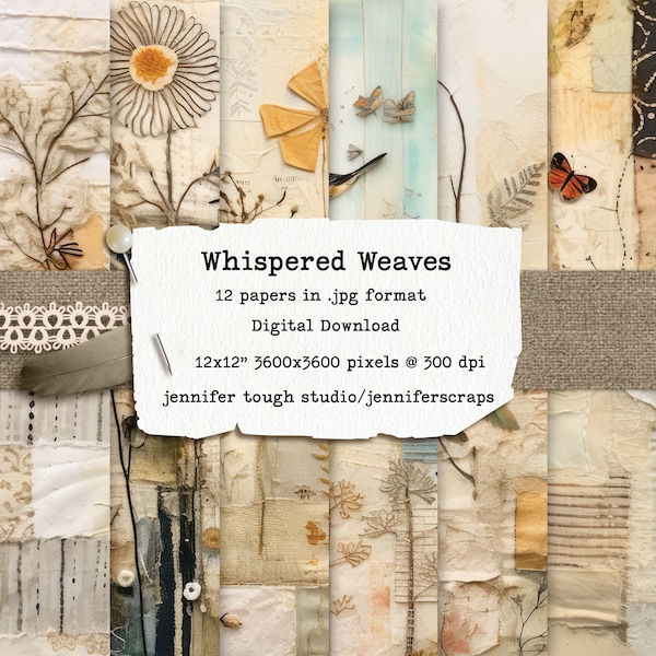 Whispered Weaves Crazy Quilt Paper Pack, 12x12, digital papers for journals, scrapbooking, backdrops, paper crafts, commercial use