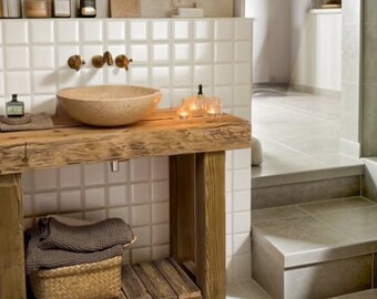 Rustic Reclaimed Wood Bathroom Vanity - Handcrafted Eco-Chic Charm