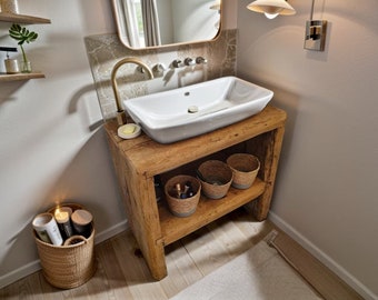 Handcrafted Rustic Reclaimed Wood Bathroom Vanity - Eco-Friendly Charm