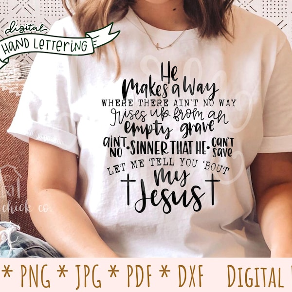 Let Me Tell You Bout My Jesus SVG | Hand Lettered Christian SVG PNG | faith religious worship sublimation design | digital download