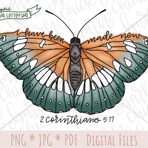 Made New Hand-Lettered Butterfly PNG | transformed watercolor | printable design Bible Verse | Christian Summer PNG sublimation