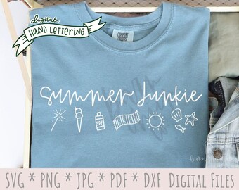Sommer-Junkie SVG | Handbeschriftetes PNG | Digitaler Download Schnittdateien oder Sublimationsdesign | Juni Juli Urlaub Strand Vibes Vacay