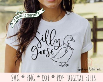 Silly Goose SVG | Hand Lettered 80s duck spring shirt design | blue bow 1980s png | download vintage quote hand drawn personal touch