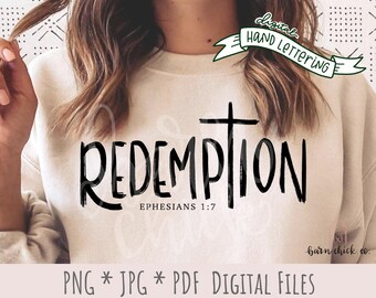 Redemption Cross PNG | Hand Lettered Bible Verse (Digital Download)
