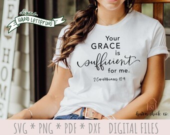 Hand Lettered Christian SVG | Your Grace is Sufficient | Designed in America | faith sublimation PNG design for shirts church women
