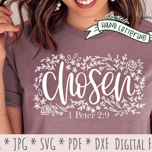 Chosen SVG | Hand Lettered Floral Christian Design (digital Download ...