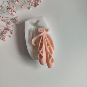 Può includere: Uno stampo in silicone rosa per realizzare scarpette da ballerina. Lo stampo ha la forma di un paio di ballerine con un fiocco in cima.