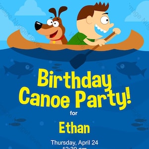 Canoe Birthday Invitation printable design, customizable, instant download For Boys or Girls Lake or River Canoe Party image 1