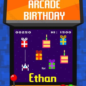 Arcade Video Game 8bit Birthday Party Invitation - printable birthday invite for a Kid&#39;s Arcade Themed Party