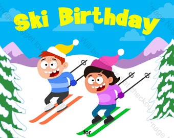 Snow Skiing Birthday Party Invitation - printable birthday invite for a downhill slalom winter snow ski party