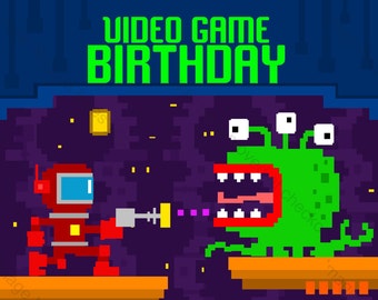 Video Game Birthday Invitation - printable design, customizable, instant download For Boys or Girls 8bit video game themed party